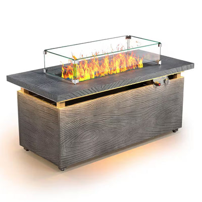 50000 BTU Rectangular Fire Pit Table with Golden Led Light Metal Table Top Outdoor Propane Fire Pit Table