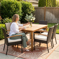 9-Piece Wicker Outdoor Dining Set with Acacia Wood Table and Stackable Cushioned Chairs Dining Set in Off-White — Lifestyle