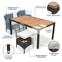 9-Piece Wicker Outdoor Dining Set with Acacia Wood Table and Stackable Cushioned Chairs Dining Set in Off-White — How It Works