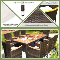 9-Piece Wicker Outdoor Dining Set with Acacia Wood Table and Stackable Cushioned Chairs Dining Set in Off-White