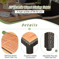 9-Piece Wicker Outdoor Dining Set with Acacia Wood Table and Stackable Cushioned Chairs Dining Set in Off-White