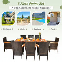 9-Piece Wicker Outdoor Dining Set with Acacia Wood Table and Stackable Cushioned Chairs Dining Set in Off-White