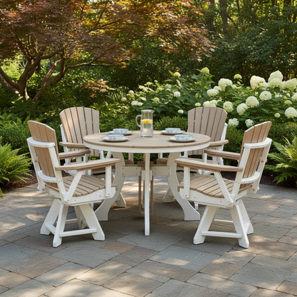Five Piece round Dining Height Dining Set in Weatherwood/White