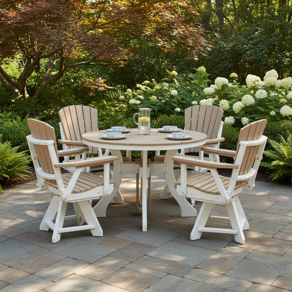 Five Piece round Dining Height Dining Set in Weatherwood/White
