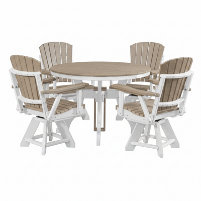 Five Piece round Dining Height Dining Set in Weatherwood/White